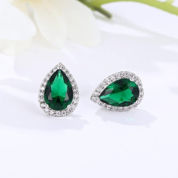Women's Teardrop Mall Dainty Birthstone Cubic Zirconia Green Elegant Earring - Picture 5 of 6